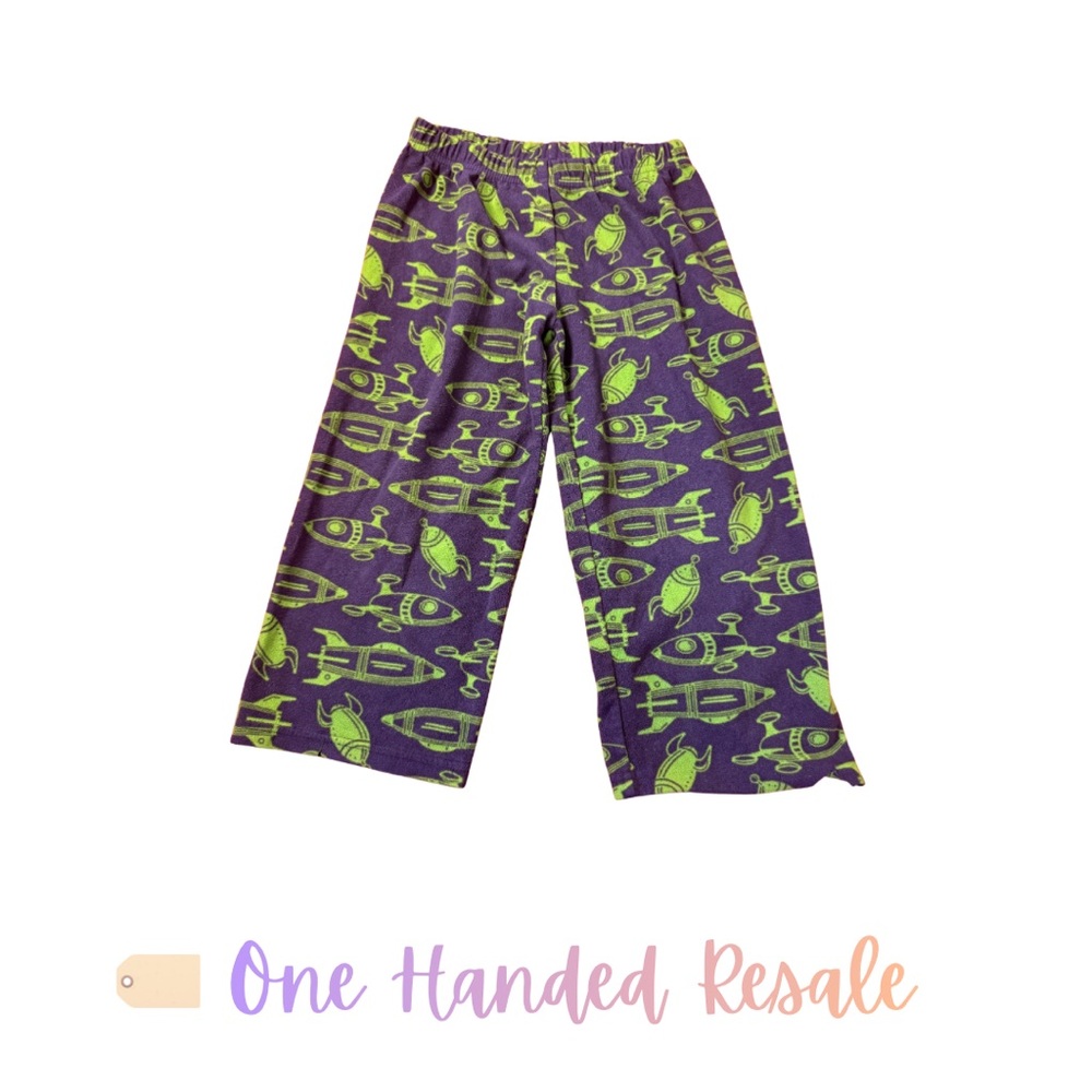 🚀 Carter’s Kids Space Rocket Print Wide Leg Pajama Pants Blue Neon Green 4T